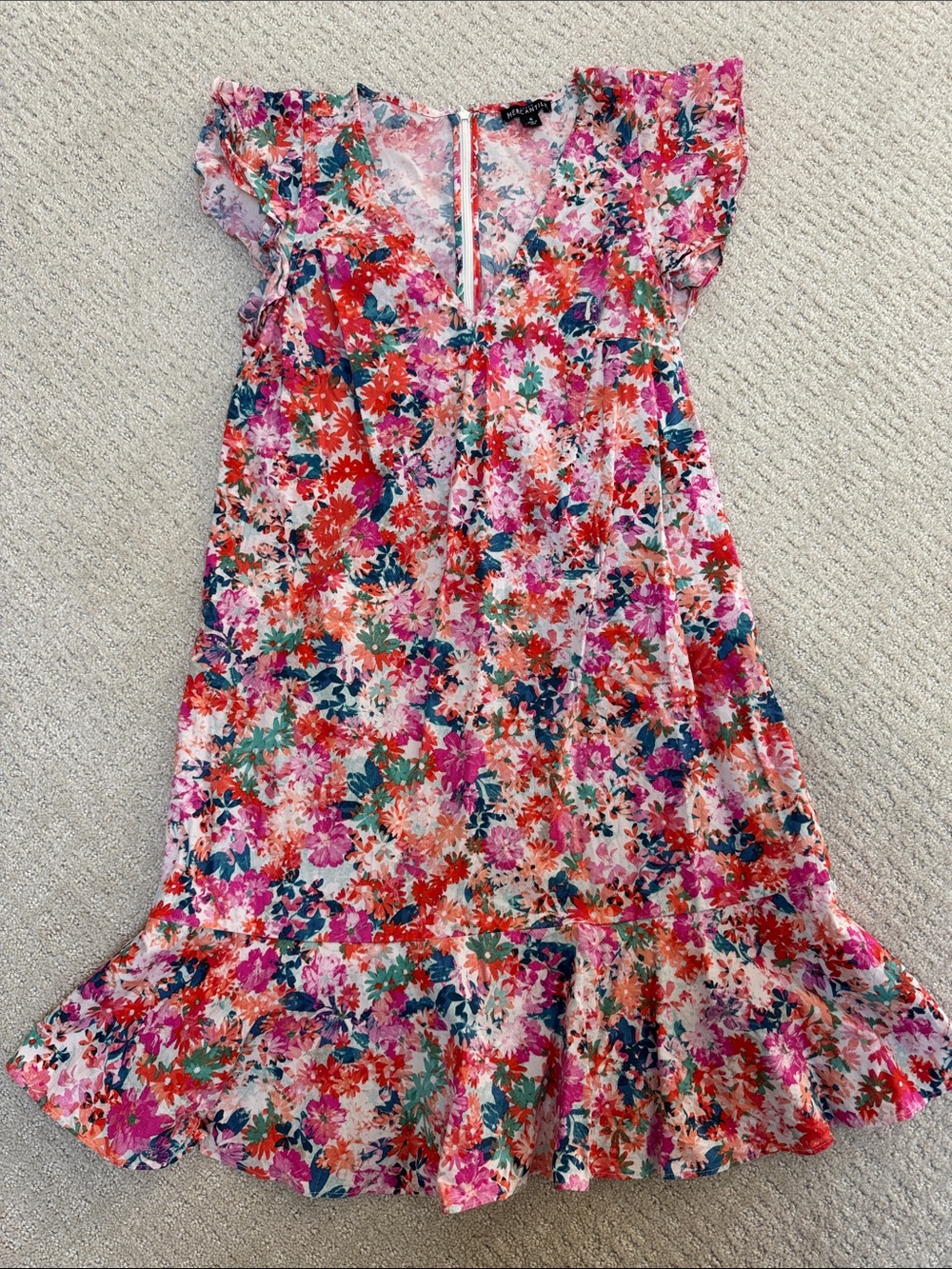J. Crew Pink Multi Floral Ruffle-Sleeve Dress